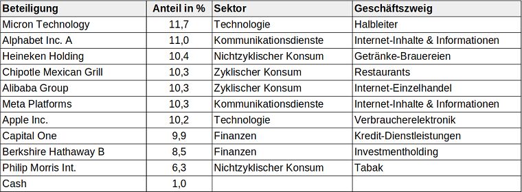 Shameless Cloning Portfolio Aktienübersicht